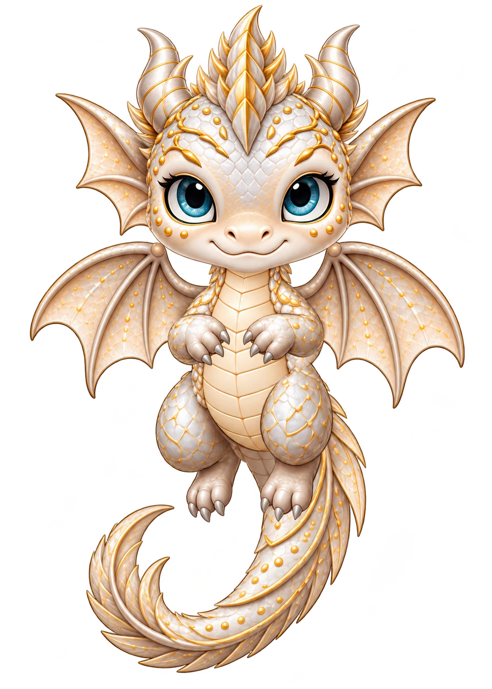 Pearl silver dragon companion with expressive eyes and detailed wings